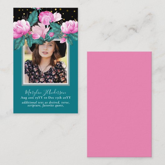 100 Floral Prayer Funeral Memorial PHOTO Visitekaartje (Voorkant / Achterkant)