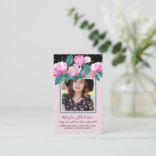 100  Floral Prayer Funeral Memorial PHOTO Visitekaartje (Staand voorkant)