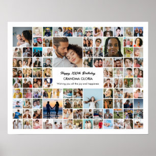 100 Foto Collage Aangepaste Foto's 100ste Verjaard Poster