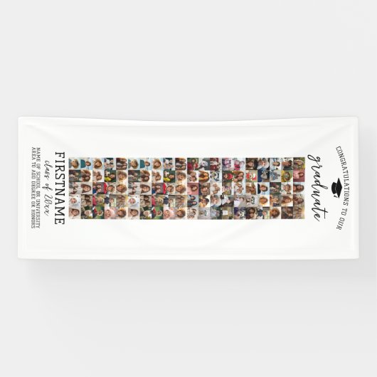 100 Foto Collage Afstuderen Modern Minimaal Wit Spandoek (Horizontaal)