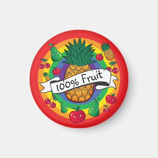 "100% fruit" regenboogkleurige kawaï-vruchten magneet (Voorkant)