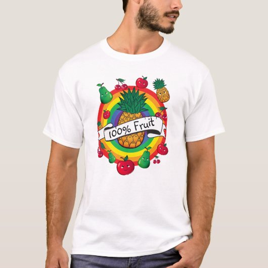 "100% fruit" regenboogkleurige kawaii-vruchten T-S T-shirt (Voorkant)