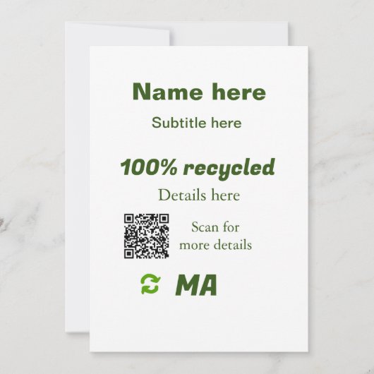 100% gerecycleerd voeg hier Q R-code toe bedrijfsn Kaart (Voorkant)
