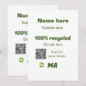 100% gerecycleerd voeg hier Q R-code toe bedrijfsn Kaart (Voorkant / Achterkant)