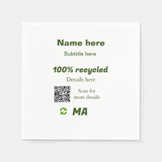 100% gerecycleerd voeg hier Q R-code toe bedrijfsn Servet (Voorkant)