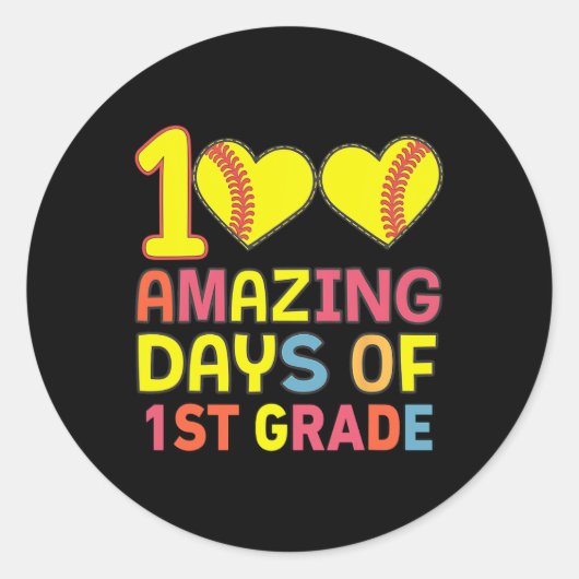 100 geweldige dagen van 1e klas softbyll player St Ronde Sticker (Voorkant)