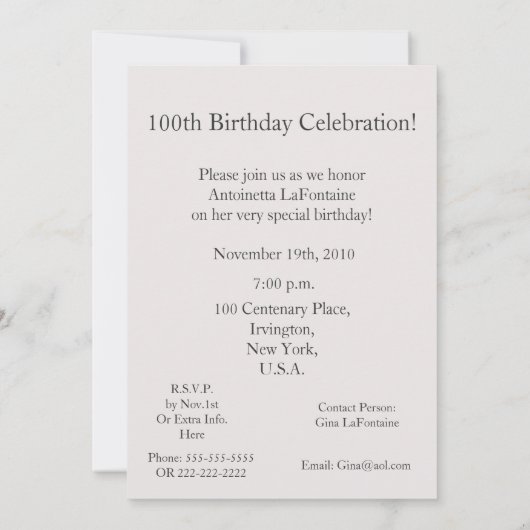 100 GloriousYears!-Birthday Celebration/White Rose Kaart (Achterkant)