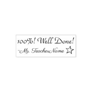 "100%! Goed gedaan!" + Tutor Name Rubber Stamp Zelfinktende Stempel