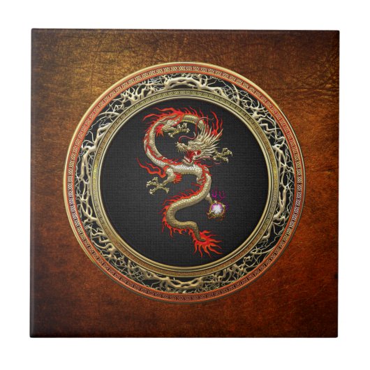 [100] Golden Chinese Dragon Fucanglong Tegeltje (Voorkant)
