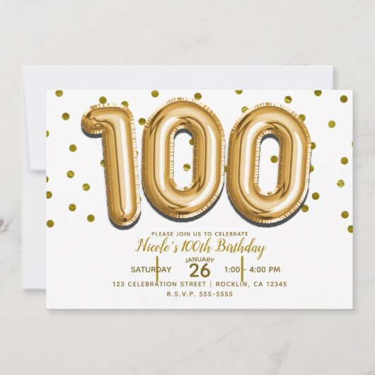 100 gouden ballonnen en Confetti 100e verjaardagsf Kaart (Voorkant)