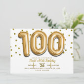 100 gouden ballonnen en Confetti 100e verjaardagsf Kaart (Staand voorkant)