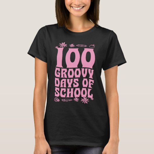 100 Groovy Days Of School 60s 70s Style Throwback  T-shirt (Voorkant)