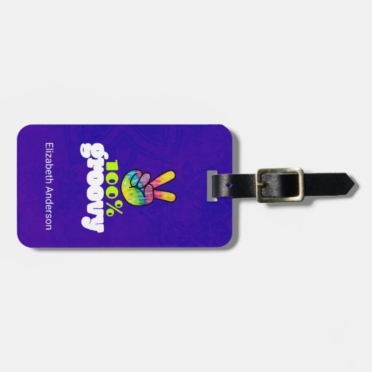 100% Groovy met Rainbow Hand Peace Sign Bagagelabel (Voorkant horizontaal)