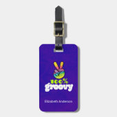 100% Groovy met Rainbow Hand Peace Sign Bagagelabel (Voorkant verticaal)