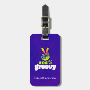 100% Groovy met Rainbow Hand Peace Sign Bagagelabel