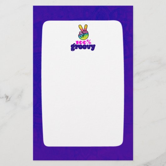 100% Groovy met Rainbow Hand Peace Sign Briefpapier (Voorkant)