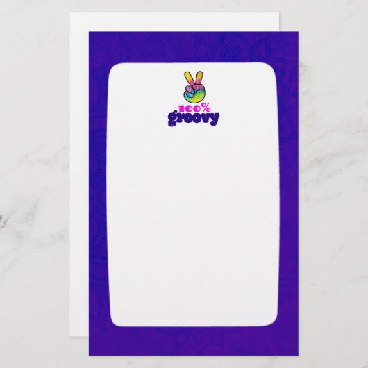 100% Groovy met Rainbow Hand Peace Sign Briefpapier (Voorkant / Achterkant)