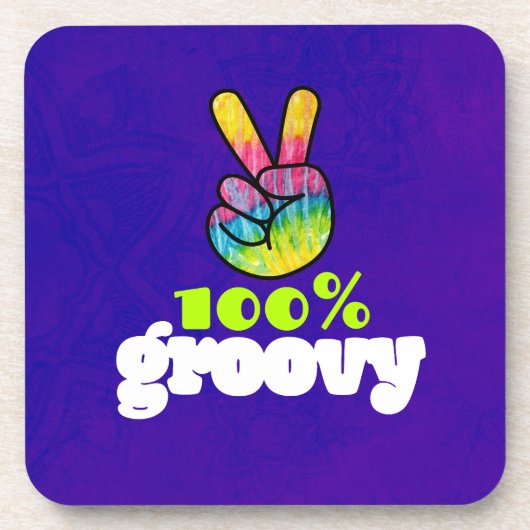 100% Groovy met Rainbow Hand Peace Sign Drankjes Onderzetter (Voorkant)