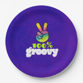 100% Groovy met Rainbow Hand Peace Sign Papieren Bordje (Voorkant)