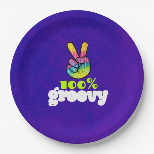 100% Groovy met Rainbow Hand Peace Sign Papieren Bordje (Voorkant)