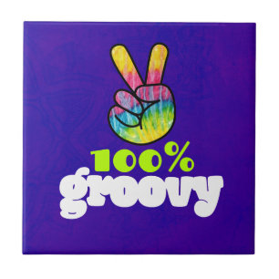 100% Groovy met Rainbow Hand Peace Sign Tegeltje