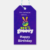 100% Groovy Rainbow Hand Peace Sign Birthday Cadeaulabel (Voorkant)