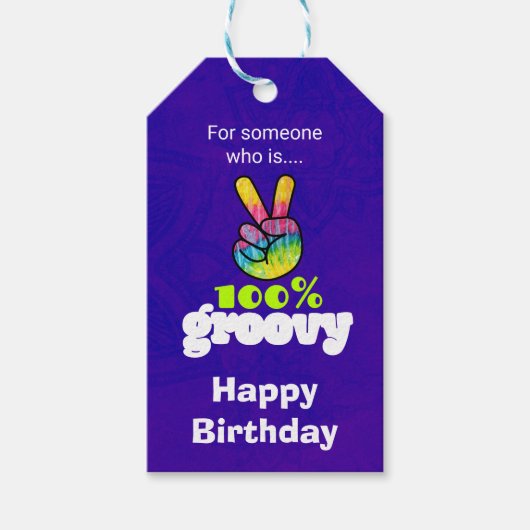 100% Groovy Rainbow Hand Peace Sign Birthday Cadeaulabel (Voorkant)