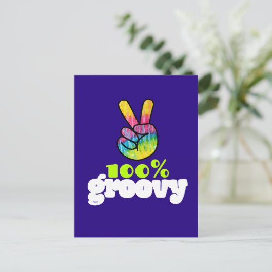 100% Groovy Rainbow Hand Peace Sign Briefkaart (Staand voorkant)