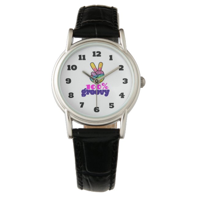 100% Groovy Rainbow Hand Peace Sign Horloge (Voorkant)