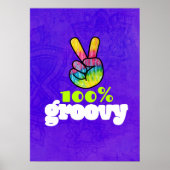 100% Groovy Rainbow Hand Peace Sign Poster (Voorkant)