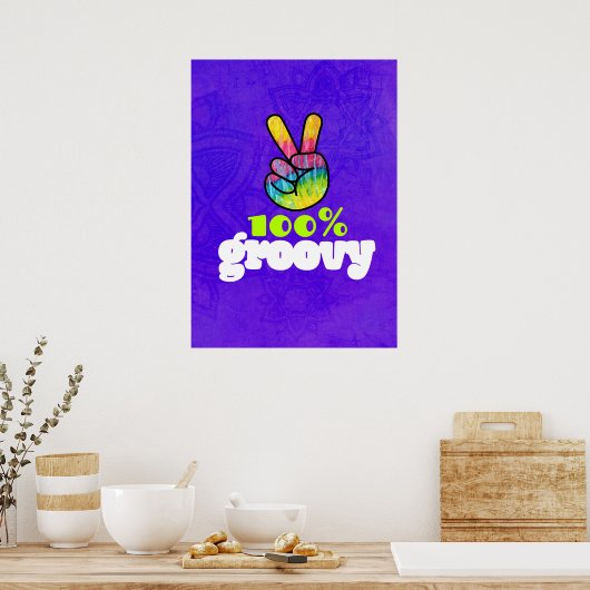 100% Groovy Rainbow Hand Peace Sign Poster (Keuken)