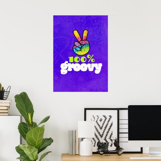 100% Groovy Rainbow Hand Peace Sign Poster (Thuiskantoor)