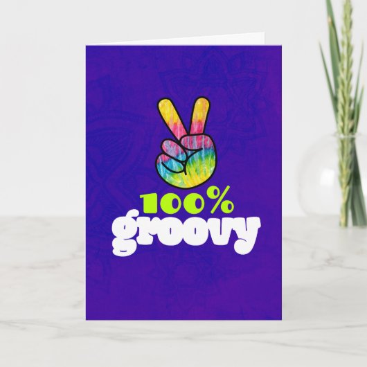 100% Groovy Regenboog Hand Vredesteken Verjaardag Kaart (Voorkant)