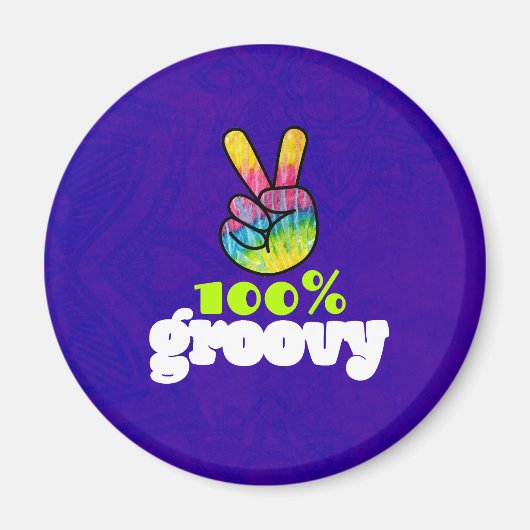 100% Groovy Regenboog met Hand Vredesteken Magneet (Voorkant)