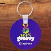 100% Groovy-regenboog met handse vredestichting un Sleutelhanger (Voorkant)