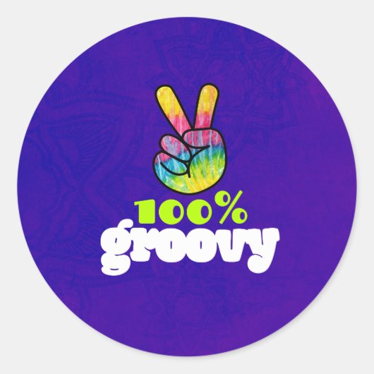 100% Groovy-regenboog met handse vredesvlag Ronde Sticker (Voorkant)