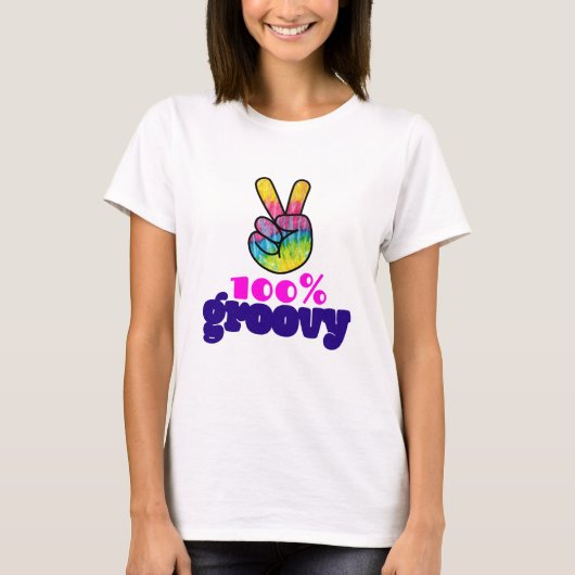 100% Groovy-regenboog met handse vredesvlag T-shirt (Voorkant)
