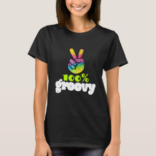 100% Groovy-regenboog met handse vredesvlag T-shirt