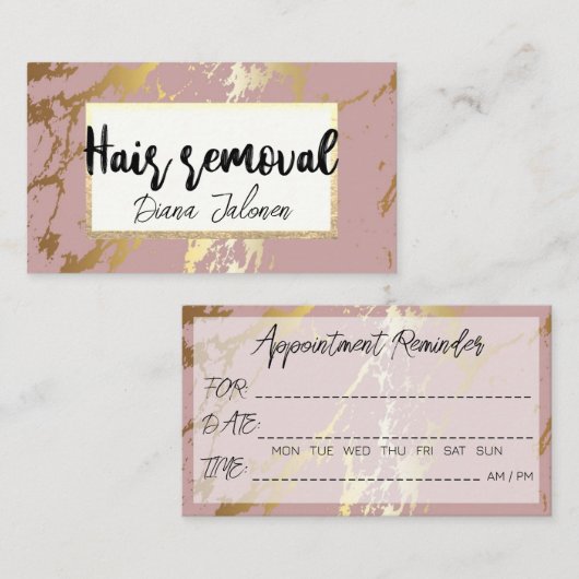 100 Haarverwijdering Afspraakherinnering Roze Marm Visitekaartje (Voorkant / Achterkant)