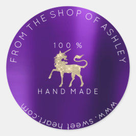 100 % handgemaakte Logo van Naam Web Plum Unicorn Ronde Sticker