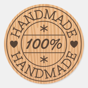 100% handgemaakte of productnaam, stempel op hout ronde sticker