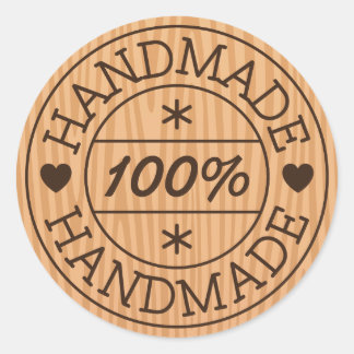 100% handgemaakte of productnaam, stempel op hout ronde sticker