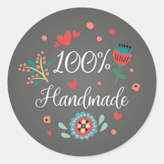 100% Handgemaakte ZWARTE ronde bloemige stickers (Voorkant)