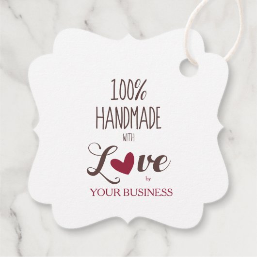 100% Handmade with Love Quote in Red & Brown Bedankjes Labels (Achterkant)