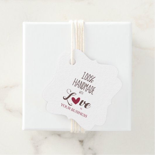 100% Handmade with Love Quote in Red & Brown Bedankjes Labels (In situ)