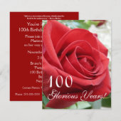 100 heerlijke jaren!-Dag gevierd/Rood Rose Kaart (Voorkant / Achterkant)