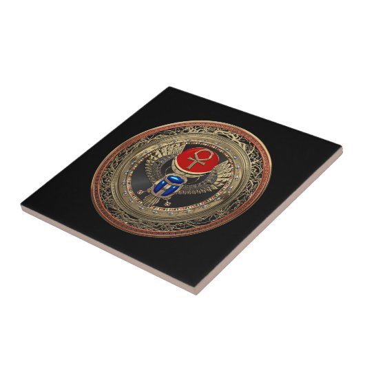 [100] Heilig goud Egyptisch scharretje met Ankh Tegeltje (Zijkant)