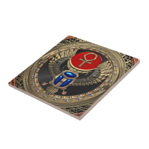 [100] Heilig goud Egyptisch scharretje met Ankh Tegeltje