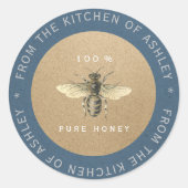 100% Homemade Honey Kitchen Organic Bee Blue Ronde Sticker (Voorkant)