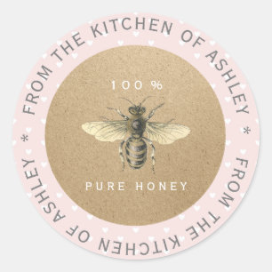 100% Homemade Honey Kitchen Organic Bee Heart Ronde Sticker